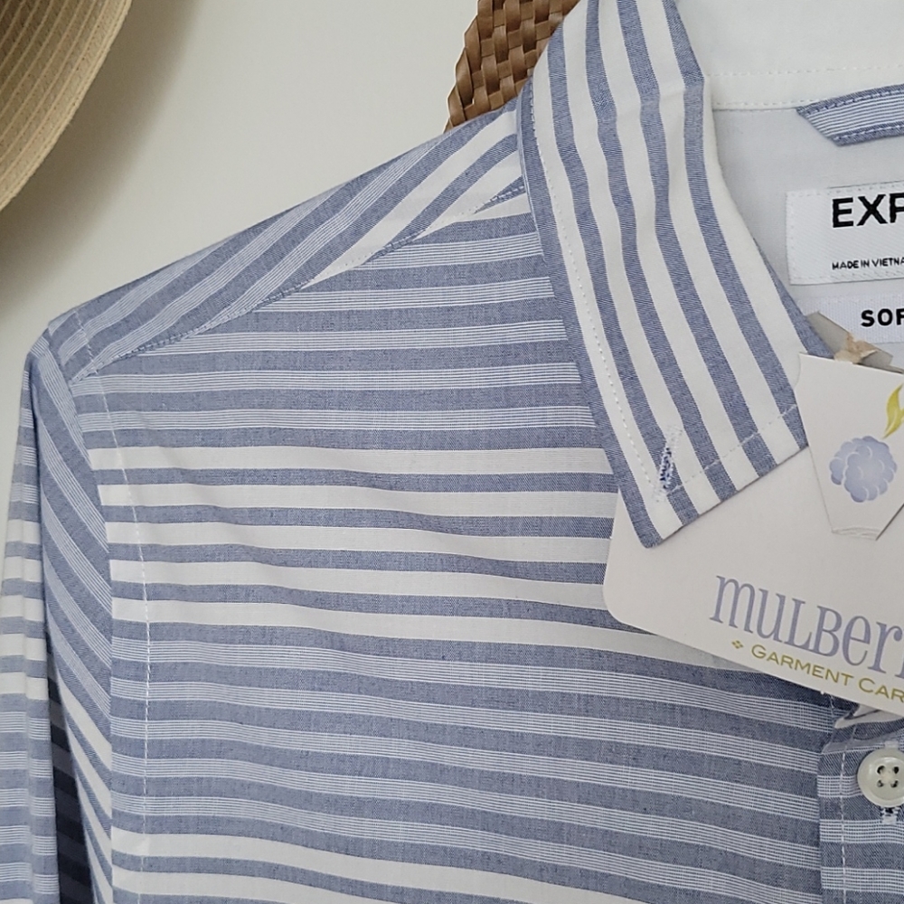 Mens Dress Shirt  Blue Stripe Long Sleeve | Expres